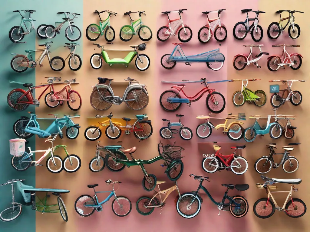 Uma imagem de uma variedade diversificada de bicicletas, cada uma representando diferentes faixas de preço, exibidas lado a lado. As bicicletas variam em design, cores e recursos, permitindo que os leitores visualizem as opções disponíveis dentro do seu orçamento.