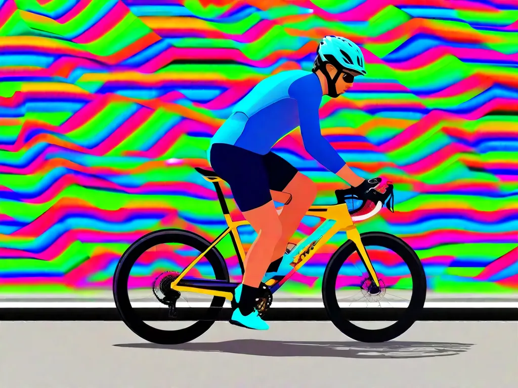 Descrição: Uma imagem mostrando um ciclista navegando graciosamente por uma série de cones coloridos dispostos em um padrão em zigue-zague. A expressão concentrada do ciclista e seus movimentos precisos destacam a importância da coordenação motora no aprimoramento das habilidades de ciclismo.