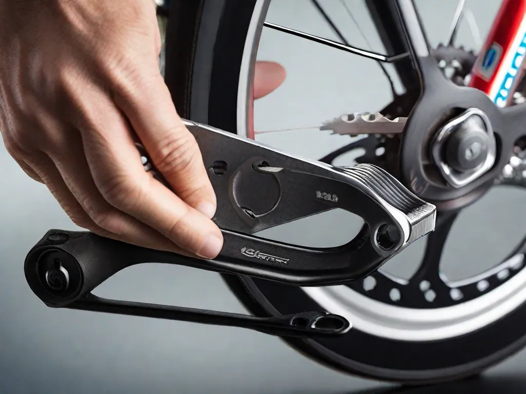 Descrição da imagem: Um close-up de uma ferramenta de remoção de pedal de bicicleta sendo usada para soltar o pedal do braço da manivela da bicicleta. A ferramenta está posicionada no eixo do pedal, e uma chave está sendo usada para girar a ferramenta no sentido anti-horário, removendo o pedal da bicicleta com facilidade.