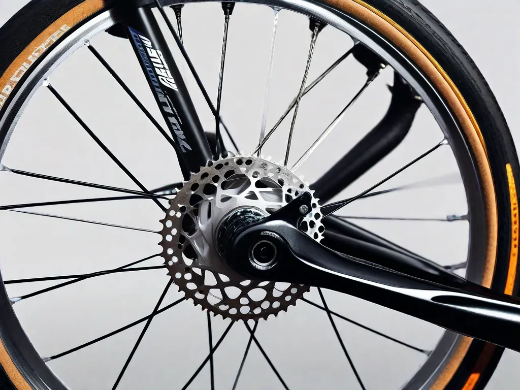Uma imagem em close-up de uma roda de bicicleta, mostrando os diferentes tipos de aros disponíveis. A imagem deve destacar os tamanhos, materiais e designs variados dos aros, fornecendo orientação visual para os leitores que procuram dicas para encontrar a roda perfeita para sua bicicleta.